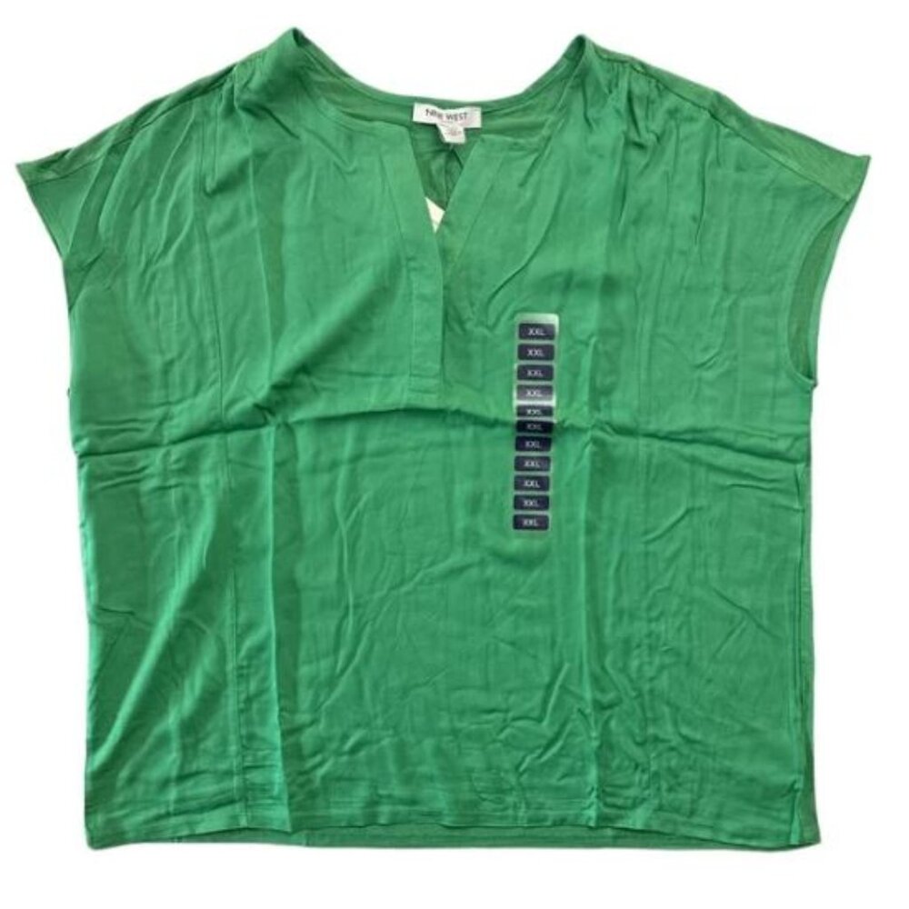 Nine West Women's Cap Sleeve V-Neck Fashion Top Green